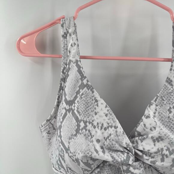 DKNY Swimsuit Size 8 One Piece NWT Gray White Scoop Back Twist Front Swim Beach - Picture 10 of 16